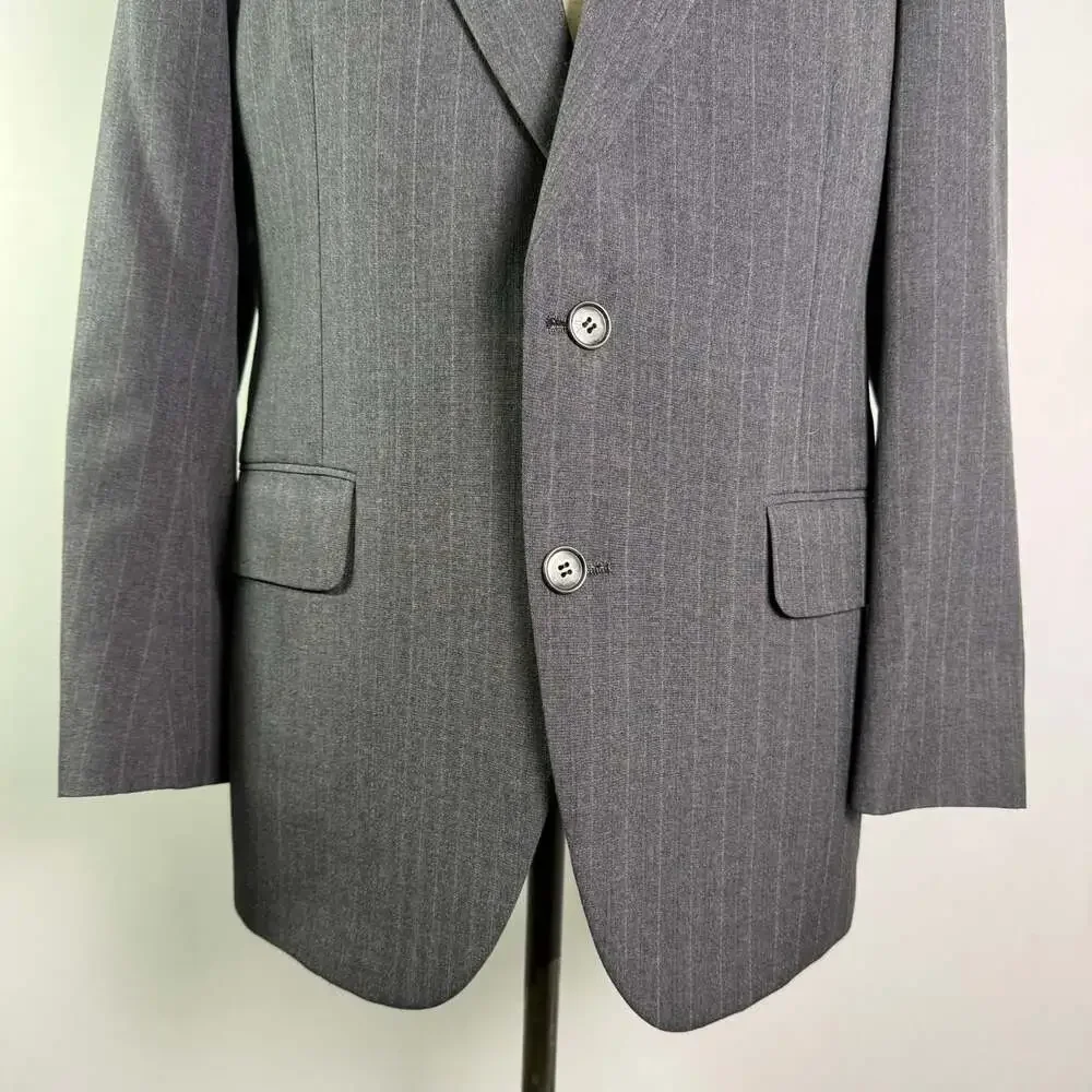 Johnny Carson Vintage 40R Charcoal Gray Pinstripe Suit Jacket Blazer Tailored